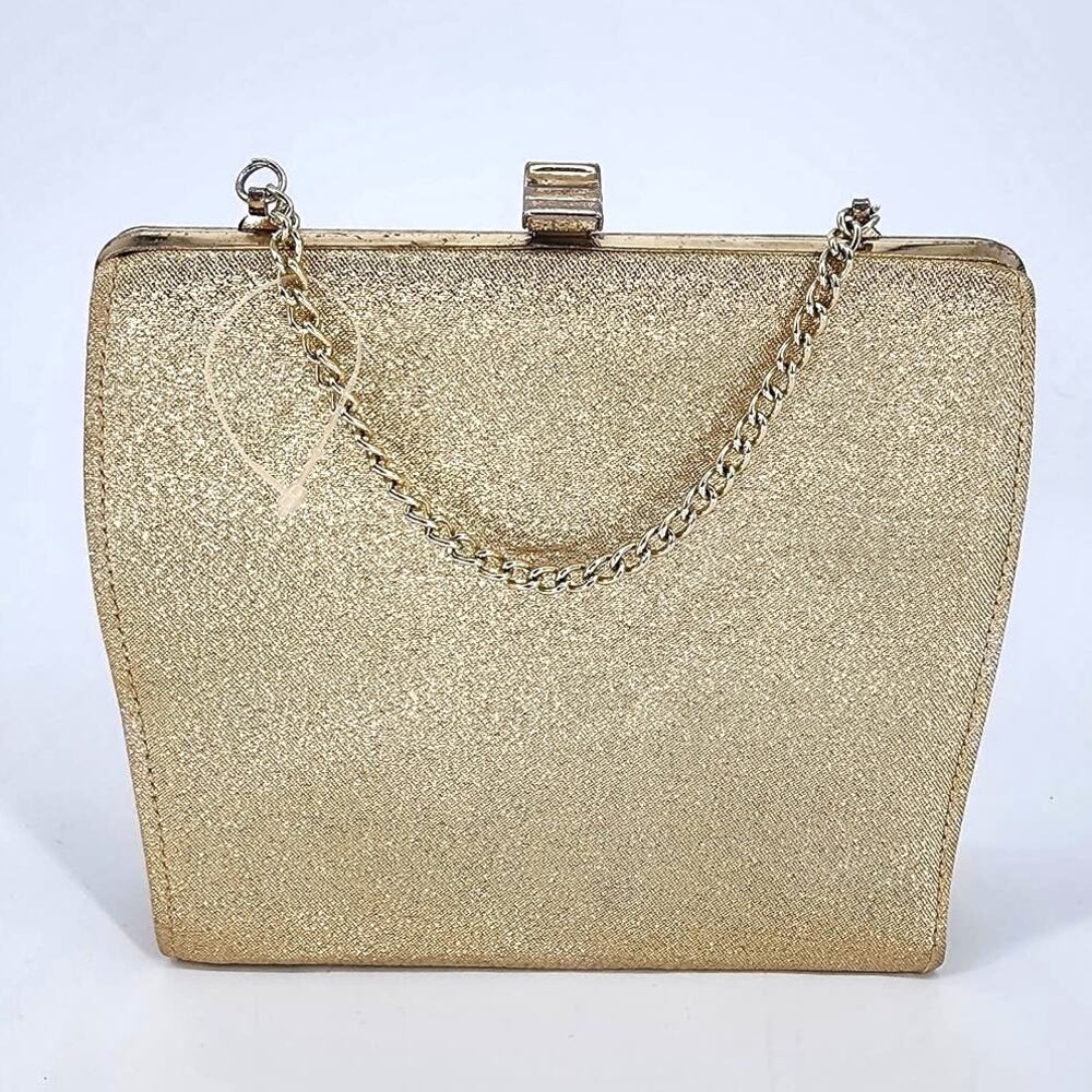 Vintage Gold Shimmer Evening Clutch Structured Frame Bag